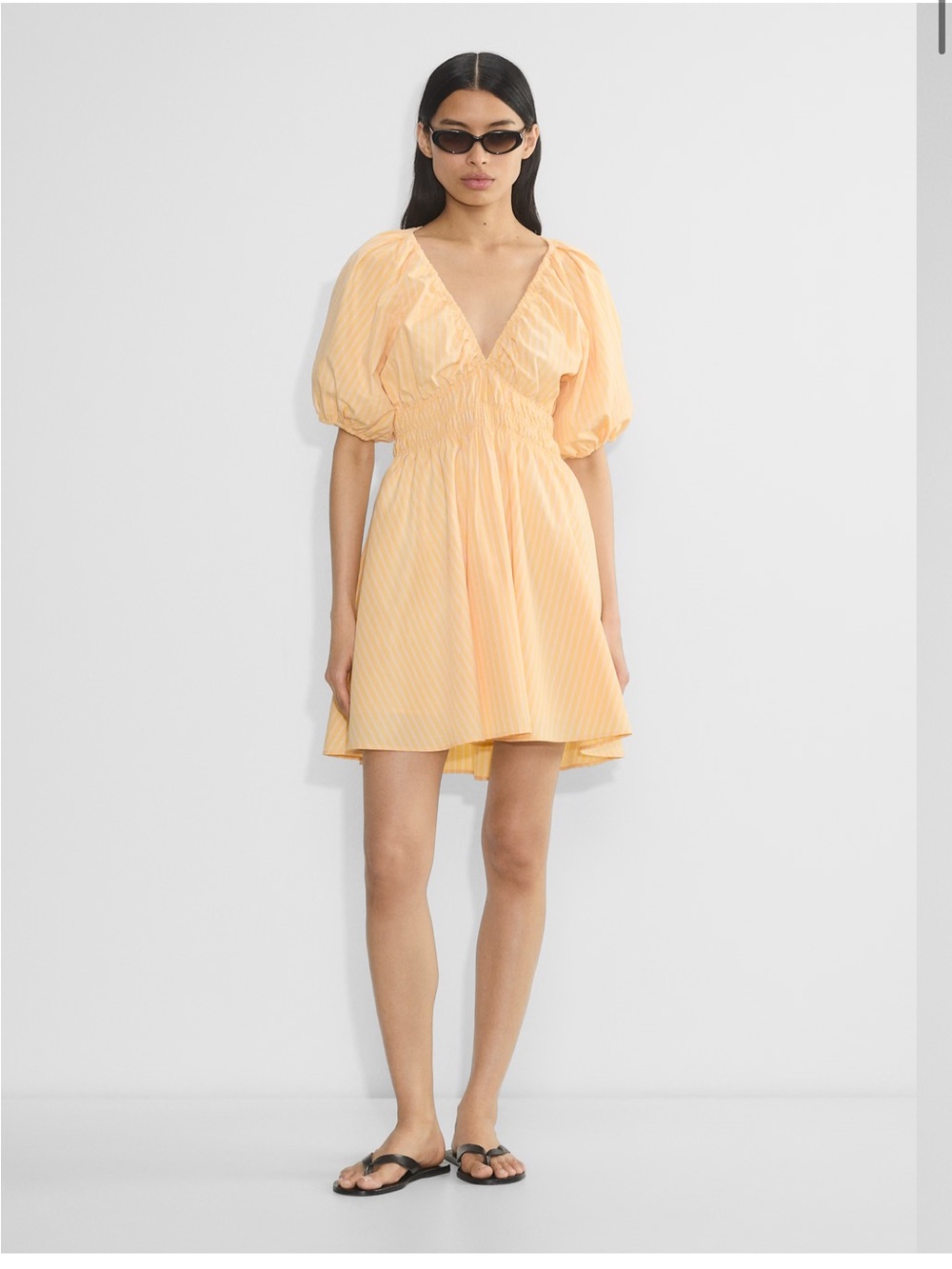 Wilfred Peach V-Neck Puff Sleeve Mini Dress
